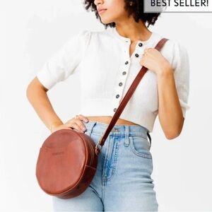 Portland Leather Round Brown Leather Crossbody Bag
